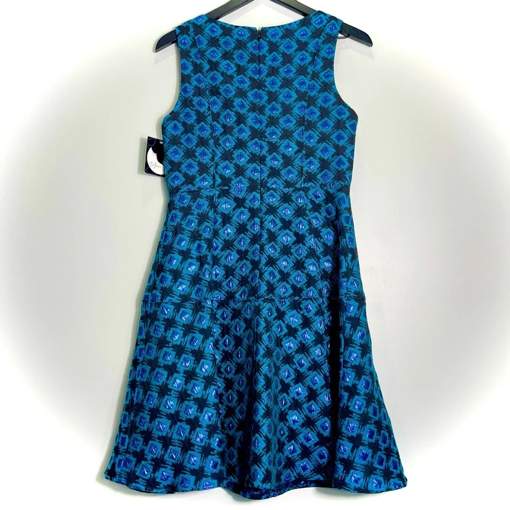 NWT EVA FRANCO Sleeveless A-Line Dress Black Blue Metallic Shimmer Lined Size 10 - Picture 2 of 10